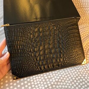 Alexander wang prisma crocodile clutch black gold